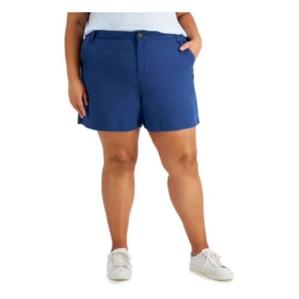 STYLE & COMPANY Womens Blue Zippered Elastic Back-waist Shorts Shorts Plus 18W